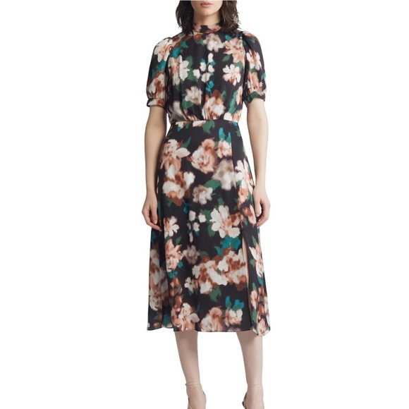 julia jordan Dresses & Skirts - Julia Jordan Women's Midi Dress Size 12 Floral Black Multi Short Sleeve Wedding